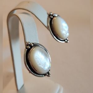 White Mother of Pearl and Sterling Silver RDA Clip Earrings